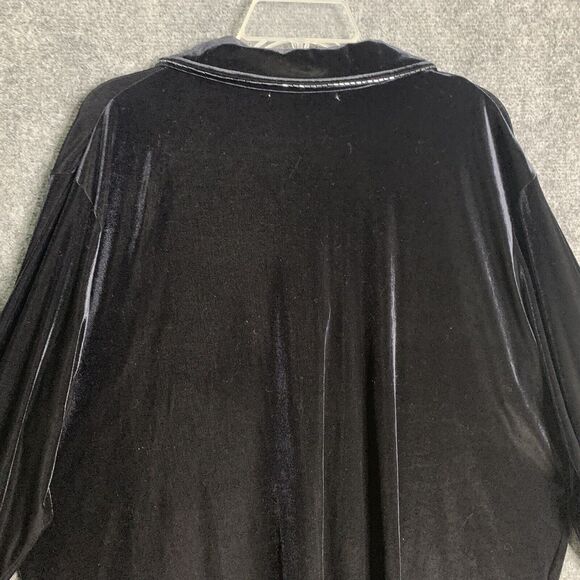 Amanda Smith II Button Front Shirt Shacket Black Velvet Women 2X Beaded Edging - Picture 7 of 13